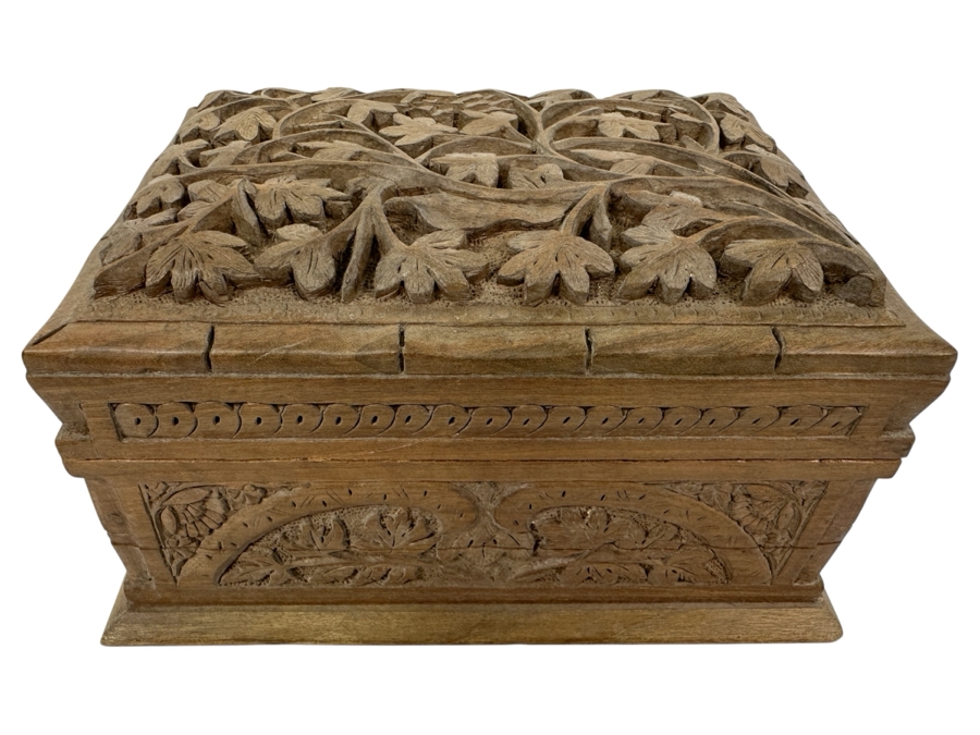 Just Added - Relief Carved Wooden Jewelry Box With Hidden Locking Mechanism 8.5W X 6D X 5H [Photo 2]