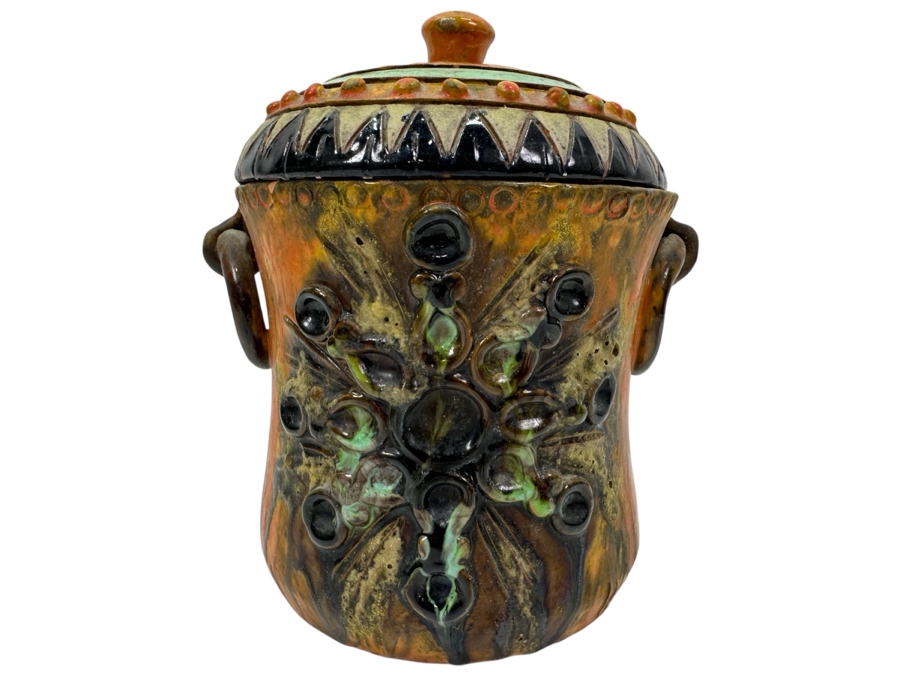 Just Added - Mid-Century Modern Italian Glazed Pottery Jar With Lid 6.75'H