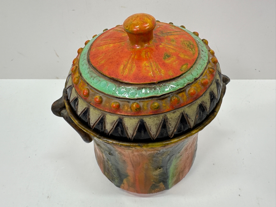 Just Added - Mid-Century Modern Italian Glazed Pottery Jar With Lid 6.75'H [Photo 7]