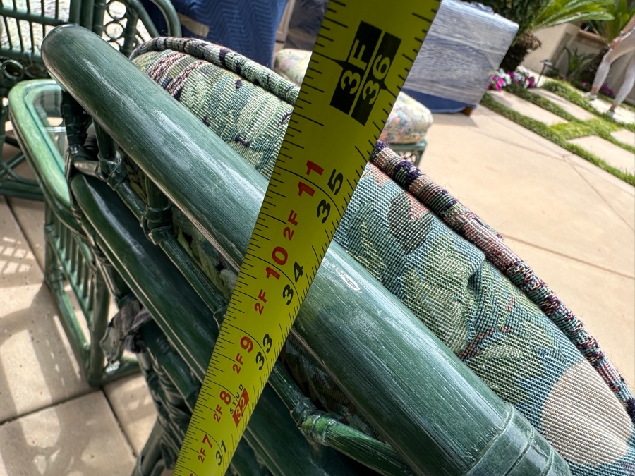 Just Added - Pair Of Green Rattan Armchairs 28W X 28D X 34H, Matching Side Table 20W X 20D X 20.5H And Ottoman [Photo 13]