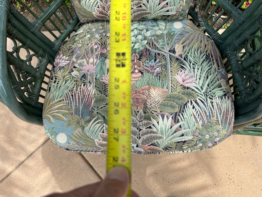 Just Added - Pair Of Green Rattan Armchairs 28W X 28D X 34H, Matching Side Table 20W X 20D X 20.5H And Ottoman [Photo 12]