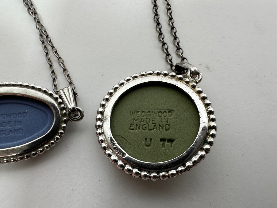 Pair Of Sterling Silver 18' Necklaces With Sterling Silver / Wedgwood England Pendants 8.8g [Photo 6]