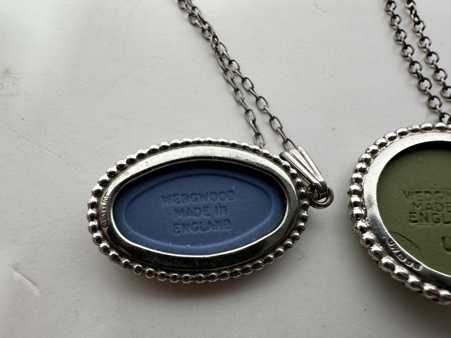 Pair Of Sterling Silver 18' Necklaces With Sterling Silver / Wedgwood England Pendants 8.8g [Photo 7]
