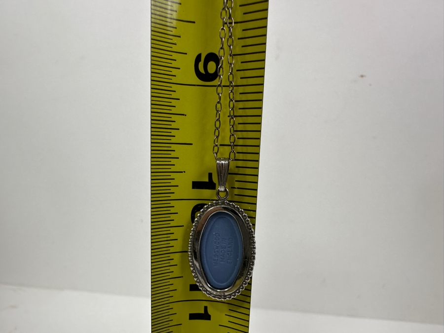 Pair Of Sterling Silver 18' Necklaces With Sterling Silver / Wedgwood England Pendants 8.8g [Photo 8]