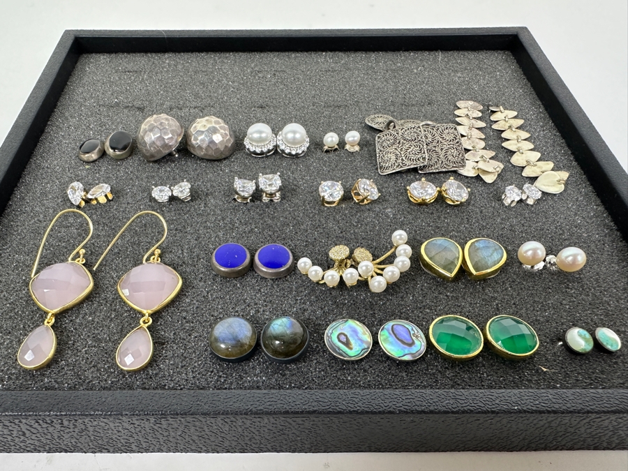 (21) Pairs Of Sterling Silver Earrings 68.7g [Photo 20]