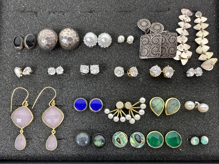 (21) Pairs Of Sterling Silver Earrings 68.7g [Photo 2]