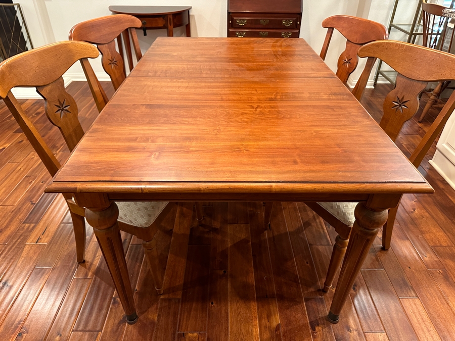 Ethan Allen Country Crossings Dining Room Set With Dining Table 40' X 65.5' X 30'H With Two 20' Extension Leaves And Four Chairs Estimated Retail $4,000-$5,000