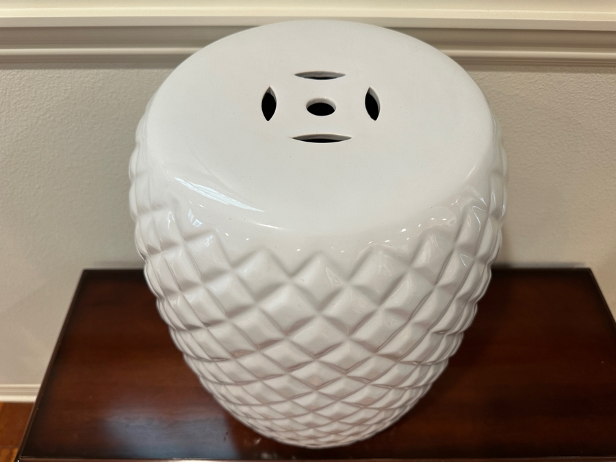 White Ceramic Decorative Garden Stool 18'H [Photo 4]