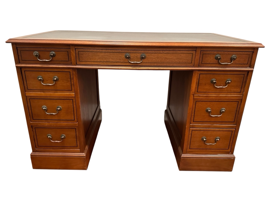 Vintage Sligh-Lowry Small 9-Drawer Desk With Leather Top 45.5W X 22.5D X 29.5H [Photo 1]