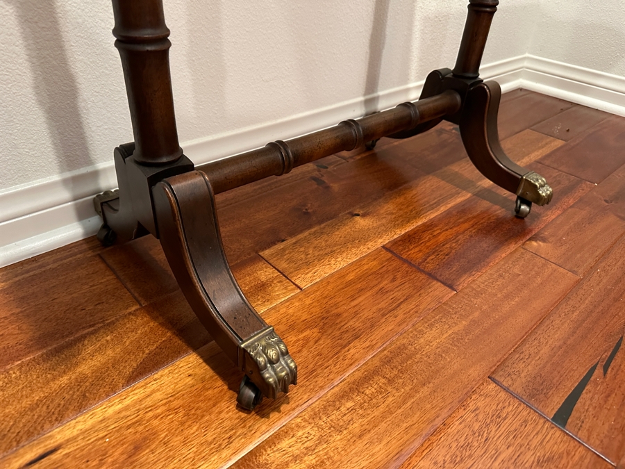 Vintage Wooden Book Trough On Brass Casters 24W X 14D X 29.5H [Photo 5]