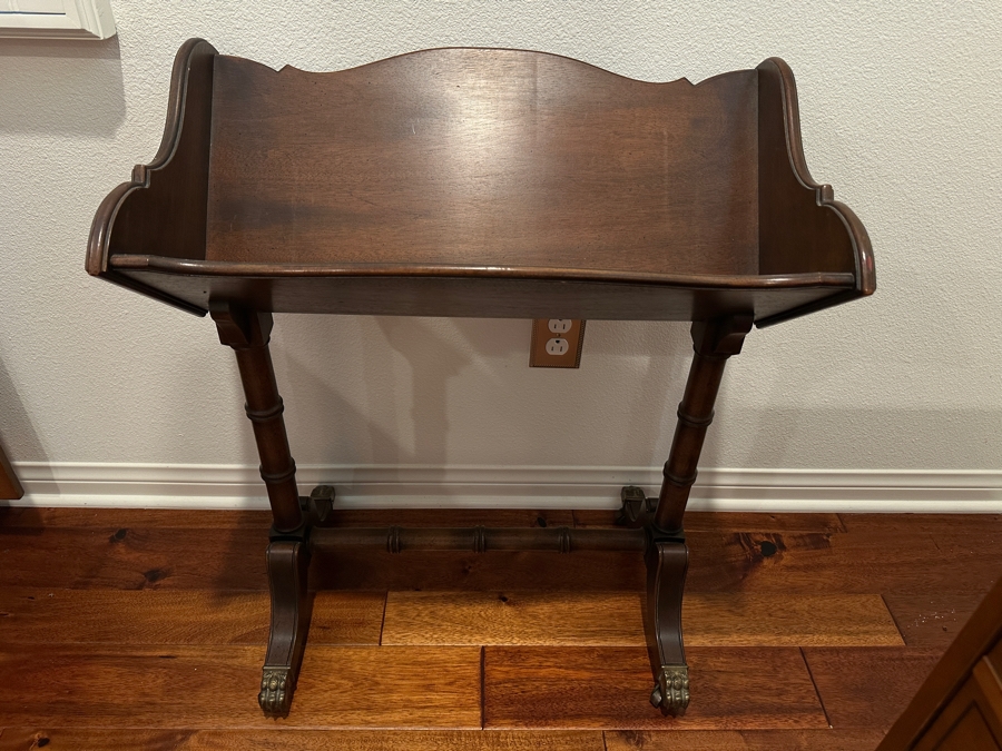 Vintage Wooden Book Trough On Brass Casters 24W X 14D X 29.5H [Photo 3]