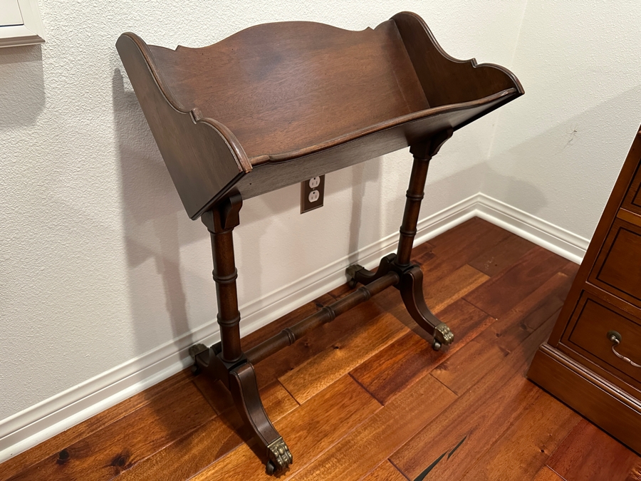 Vintage Wooden Book Trough On Brass Casters 24W X 14D X 29.5H [Photo 1]