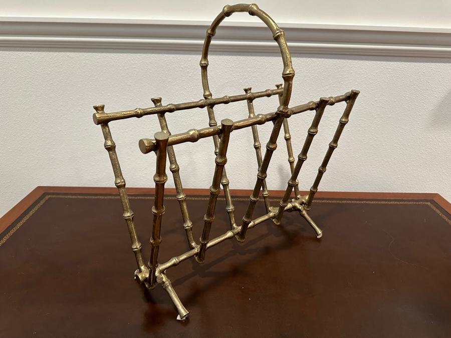 Vintage Hollywood Regency Metal Faux Bamboo Magazine Rack Stand 16.5W X 8D X 18H [Photo 2]