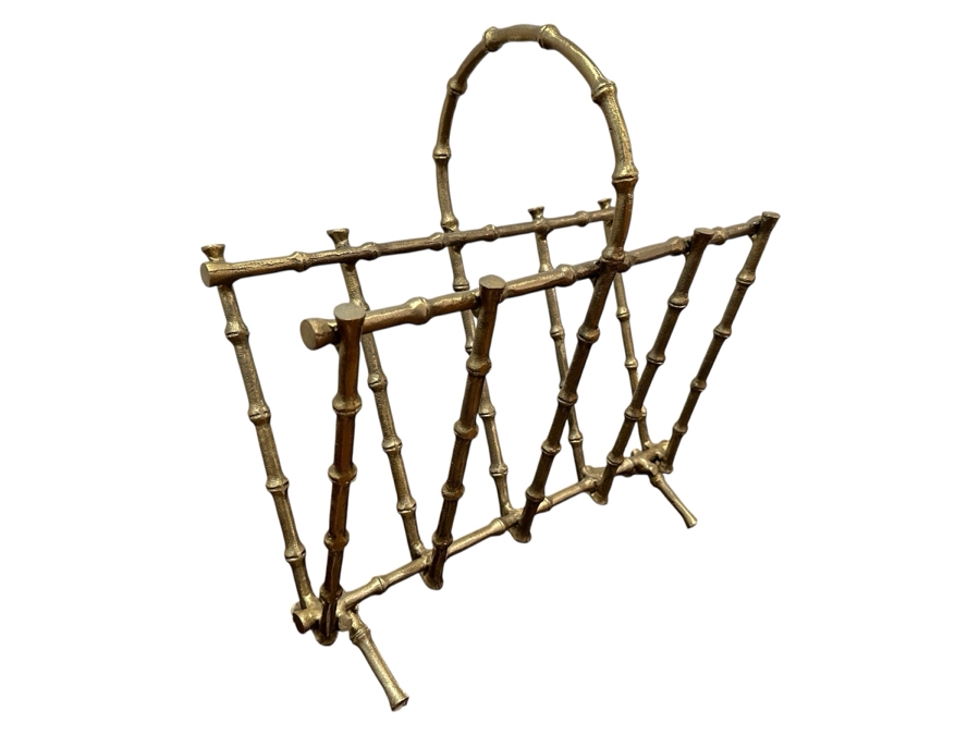 Vintage Hollywood Regency Metal Faux Bamboo Magazine Rack Stand 16.5W X 8D X 18H [Photo 1]