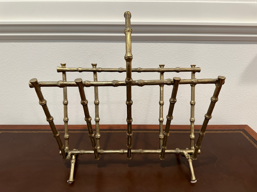 Vintage Hollywood Regency Metal Faux Bamboo Magazine Rack Stand 16.5W X 8D X 18H [Photo 3]