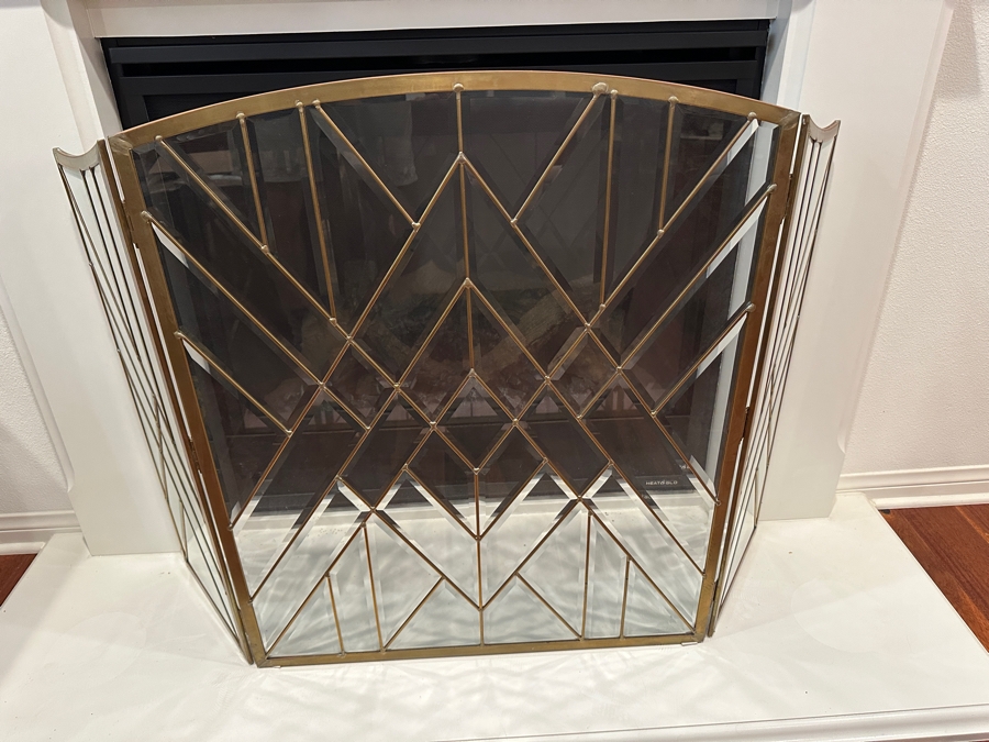 Bevel Clear Glass Folding Fireplace Screen Handmade By TMI Three Mountain International 51W X 34H Retails $750 [Photo 3]