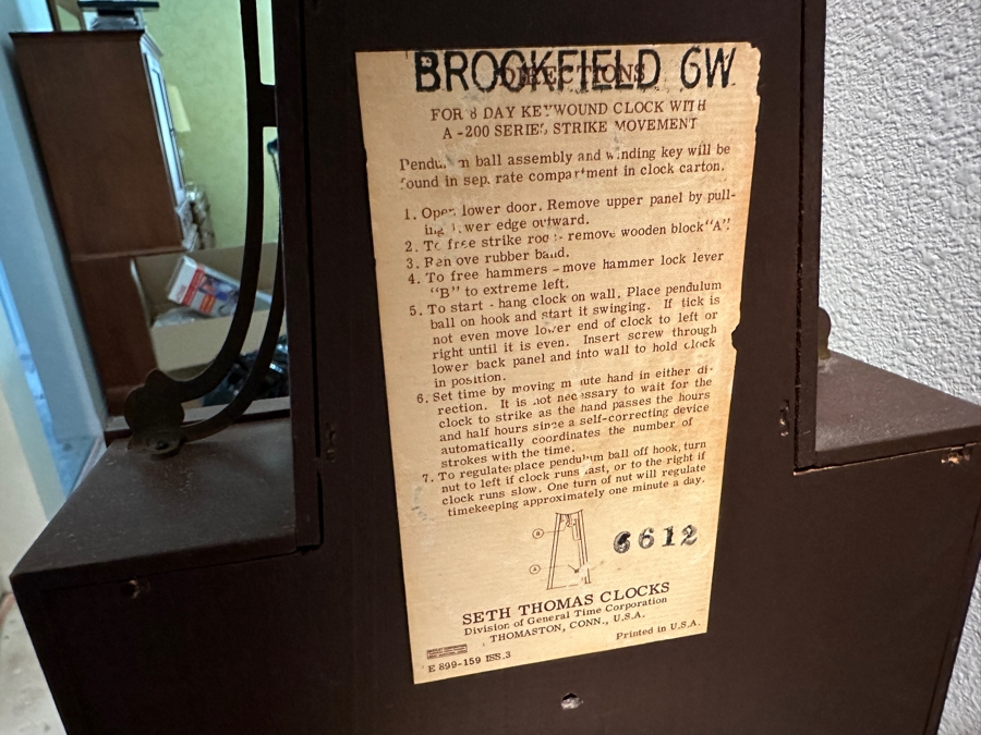 Vintage Working Seth Thomas Brookfield Banjo Clock 8 Day Key Wound Clock With 200 Series Strike Movement 29H [Photo 6]