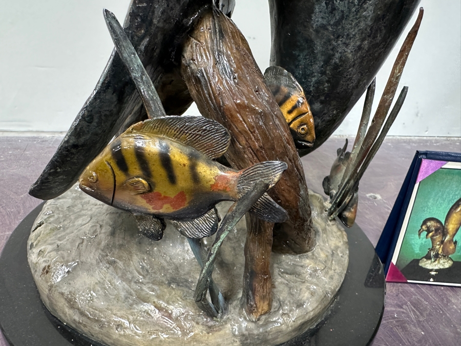 Stunning Large Limited Edition Bronze Manatee Sculpture On Custom Marble Rotating Base By Sandra Koop (S. Koop) Titled 'Serenity' 9/299 American Bronze Fine Art Foundry, Inc. 30.5'H X 18'W X 14'D Weighs 110lbs W/ Certificate Of Authenticity Valued $10,140 [Photo 9]