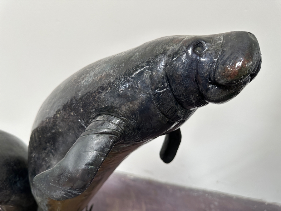 Stunning Large Limited Edition Bronze Manatee Sculpture On Custom Marble Rotating Base By Sandra Koop (S. Koop) Titled 'Serenity' 9/299 American Bronze Fine Art Foundry, Inc. 30.5'H X 18'W X 14'D Weighs 110lbs W/ Certificate Of Authenticity Valued $10,140 [Photo 3]