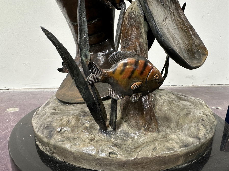 Stunning Large Limited Edition Bronze Manatee Sculpture On Custom Marble Rotating Base By Sandra Koop (S. Koop) Titled 'Serenity' 9/299 American Bronze Fine Art Foundry, Inc. 30.5'H X 18'W X 14'D Weighs 110lbs W/ Certificate Of Authenticity Valued $10,140 [Photo 6]