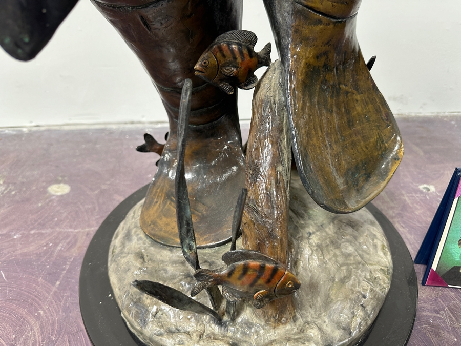 Stunning Large Limited Edition Bronze Manatee Sculpture On Custom Marble Rotating Base By Sandra Koop (S. Koop) Titled 'Serenity' 9/299 American Bronze Fine Art Foundry, Inc. 30.5'H X 18'W X 14'D Weighs 110lbs W/ Certificate Of Authenticity Valued $10,140 [Photo 5]