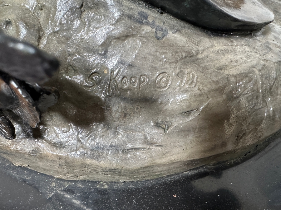 Stunning Large Limited Edition Bronze Manatee Sculpture On Custom Marble Rotating Base By Sandra Koop (S. Koop) Titled 'Serenity' 9/299 American Bronze Fine Art Foundry, Inc. 30.5'H X 18'W X 14'D Weighs 110lbs W/ Certificate Of Authenticity Valued $10,140 [Photo 11]