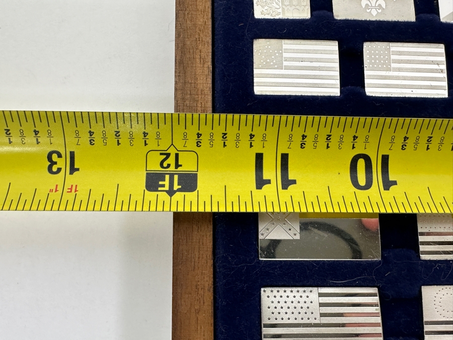 (42) Sterling Silver Ingots Franklin Mint Flags Of America Set With Official And Sovereign United States Flags (No Glass Top To Case) 12 X 5.5 Total Sterling Silver Weight 6.9oz [Photo 18]