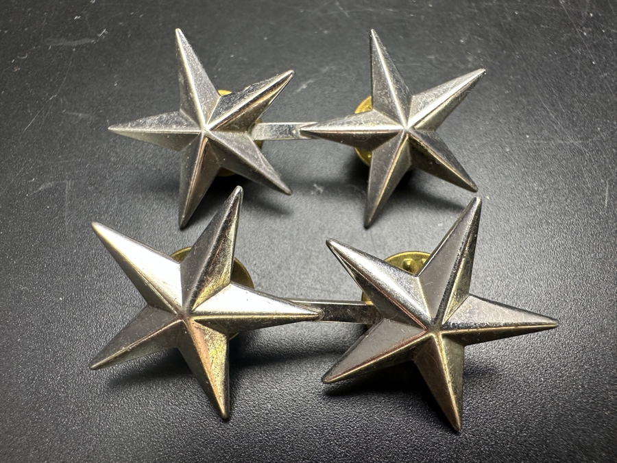 Pair Of Sterling Silver 2-Star Military Officer Lapel Pins 18.6g [Photo 2]