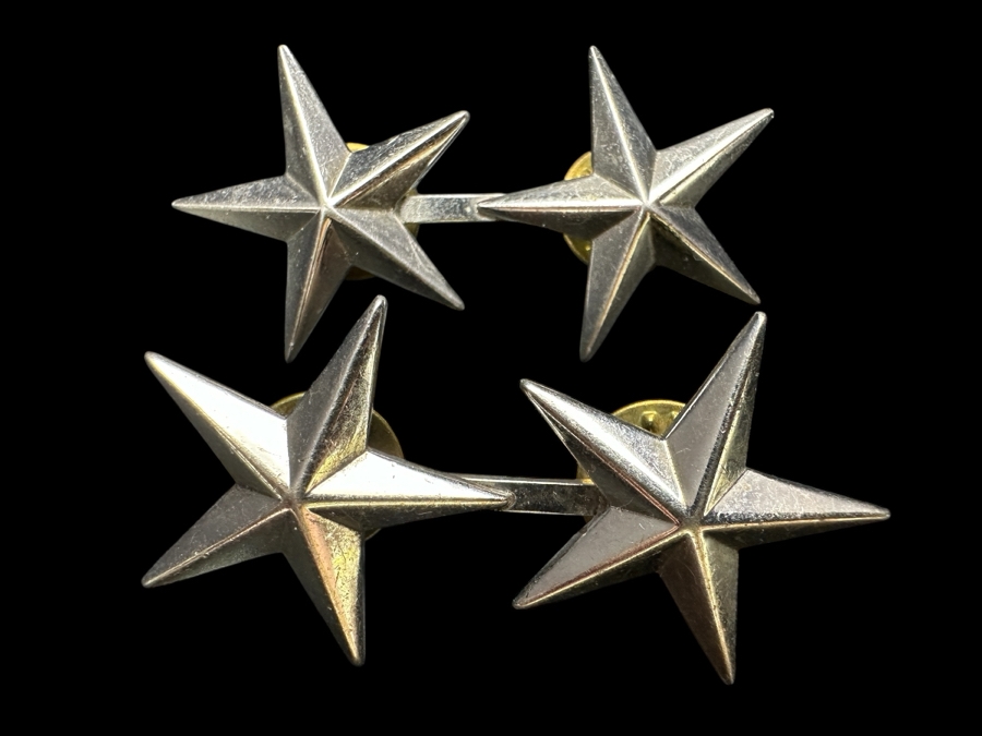 Pair Of Sterling Silver 2-Star Military Officer Lapel Pins 18.6g