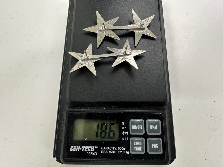 Pair Of Sterling Silver 2-Star Military Officer Lapel Pins 18.6g [Photo 6]