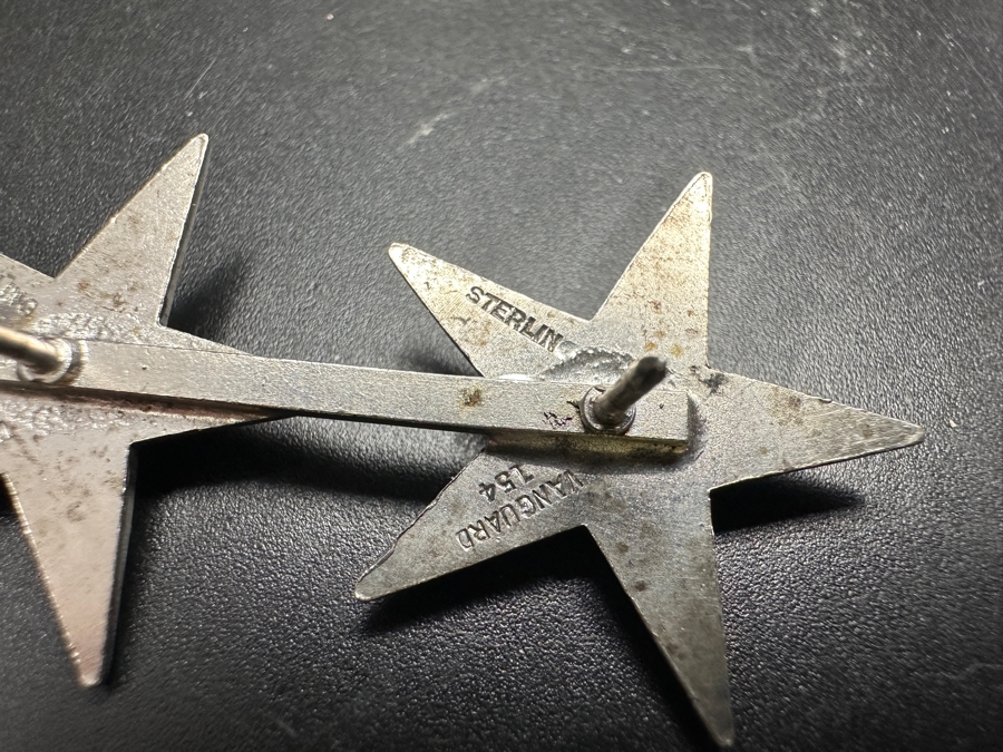 Pair Of Sterling Silver 2-Star Military Officer Lapel Pins 18.6g [Photo 5]