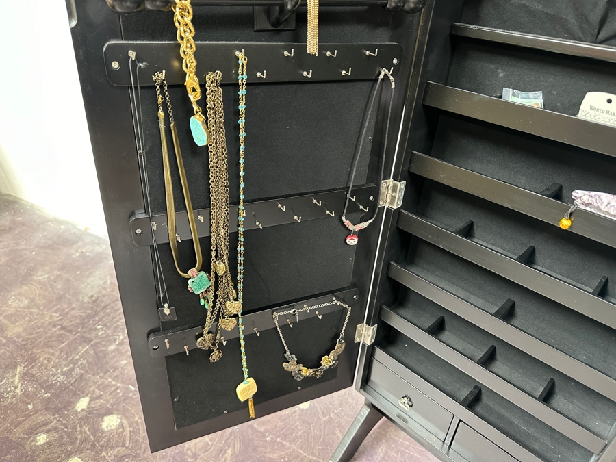 Freestanding Jewelry Box With Front Mirror And Some Costume Jewelry 16W X 59H [Photo 6]