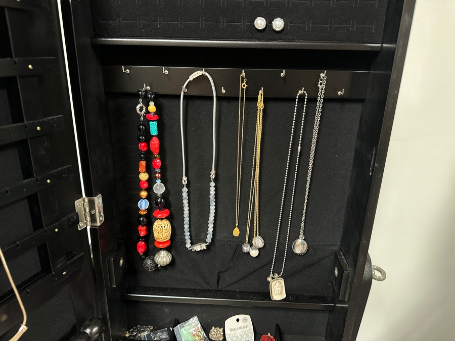 Freestanding Jewelry Box With Front Mirror And Some Costume Jewelry 16W X 59H [Photo 3]