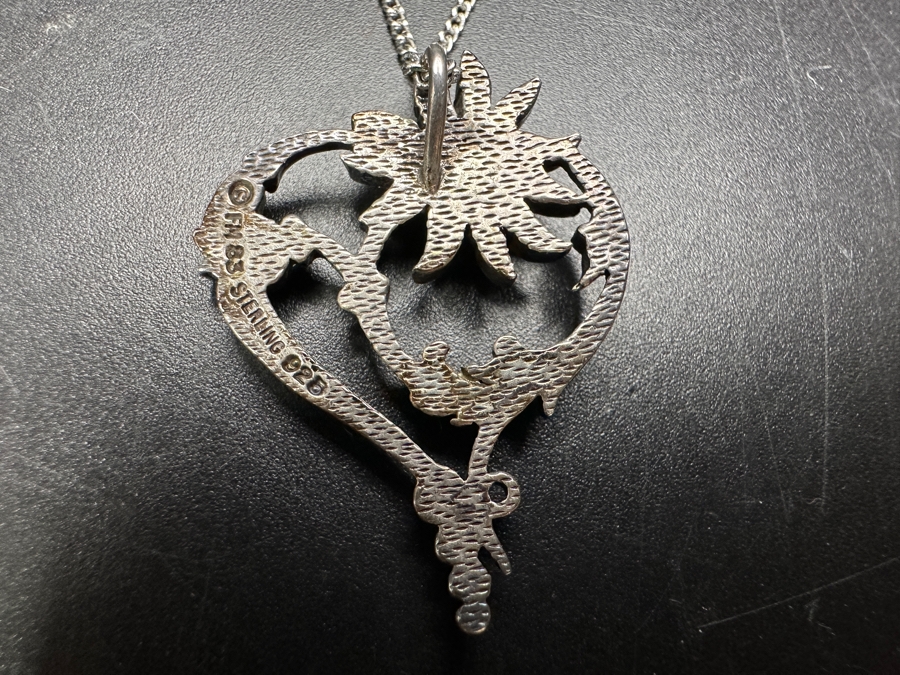 Sterling Silver Franklin Mint The Edelweiss Valentin Pendant With Sterling Silver 18' Chain Necklace 6.5g [Photo 3]