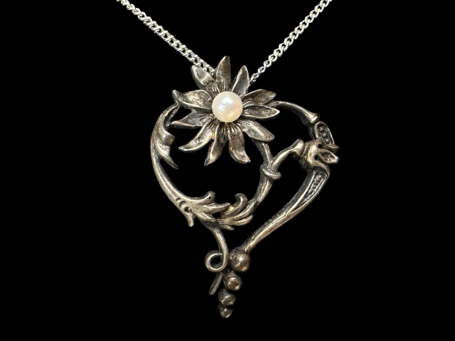 Sterling Silver Franklin Mint The Edelweiss Valentin Pendant With Sterling Silver 18' Chain Necklace 6.5g [Photo 1]