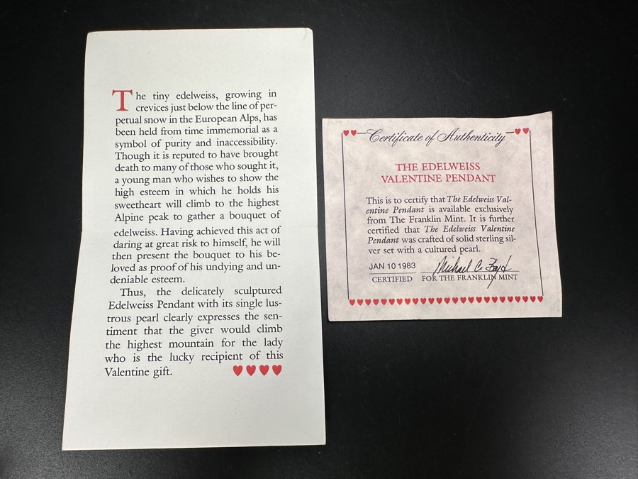 Sterling Silver Franklin Mint The Edelweiss Valentin Pendant With Sterling Silver 18' Chain Necklace 6.5g [Photo 8]