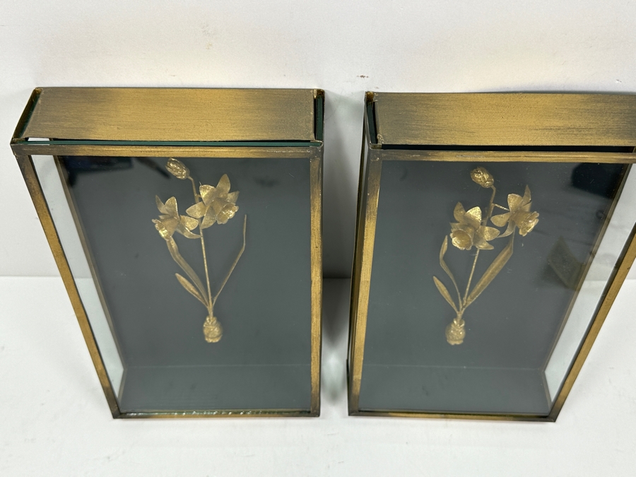 Pair Of Shawdowbox Displayed Metal Flower Sculptures 7W X 11H X 2D [Photo 4]
