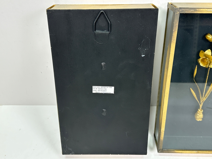 Pair Of Shawdowbox Displayed Metal Flower Sculptures 7W X 11H X 2D [Photo 5]