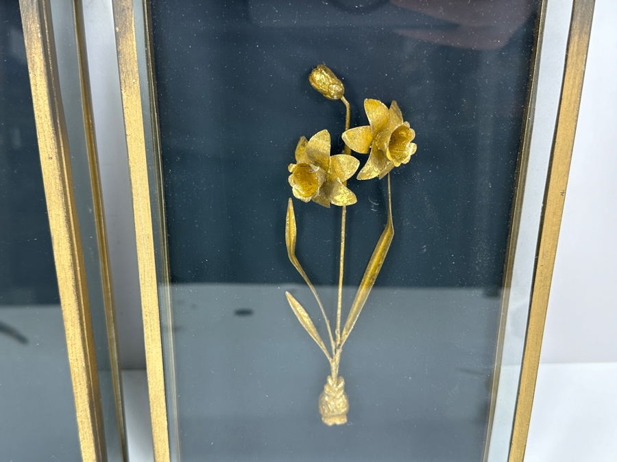 Pair Of Shawdowbox Displayed Metal Flower Sculptures 7W X 11H X 2D [Photo 2]