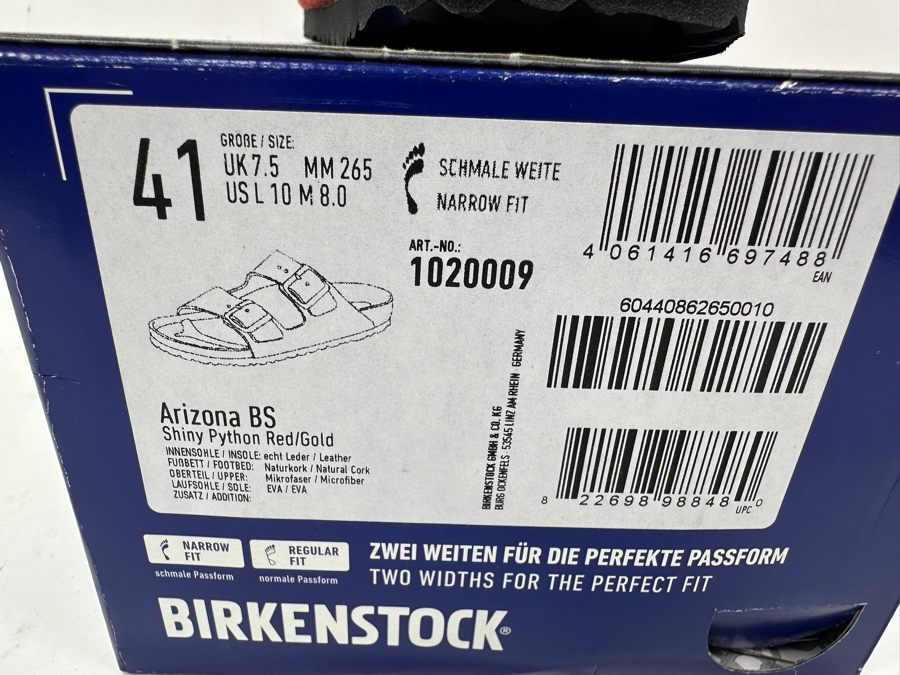 New Pair Of Birkenstock Sandals Arizona BS Shiny Python Red/Gold Women's Size 10 [Photo 6]