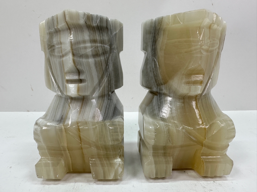 Pair Of Vintage Hand Carved Onyx Bookends 5.5H [Photo 4]