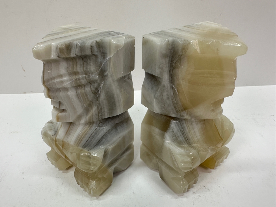 Pair Of Vintage Hand Carved Onyx Bookends 5.5H [Photo 3]