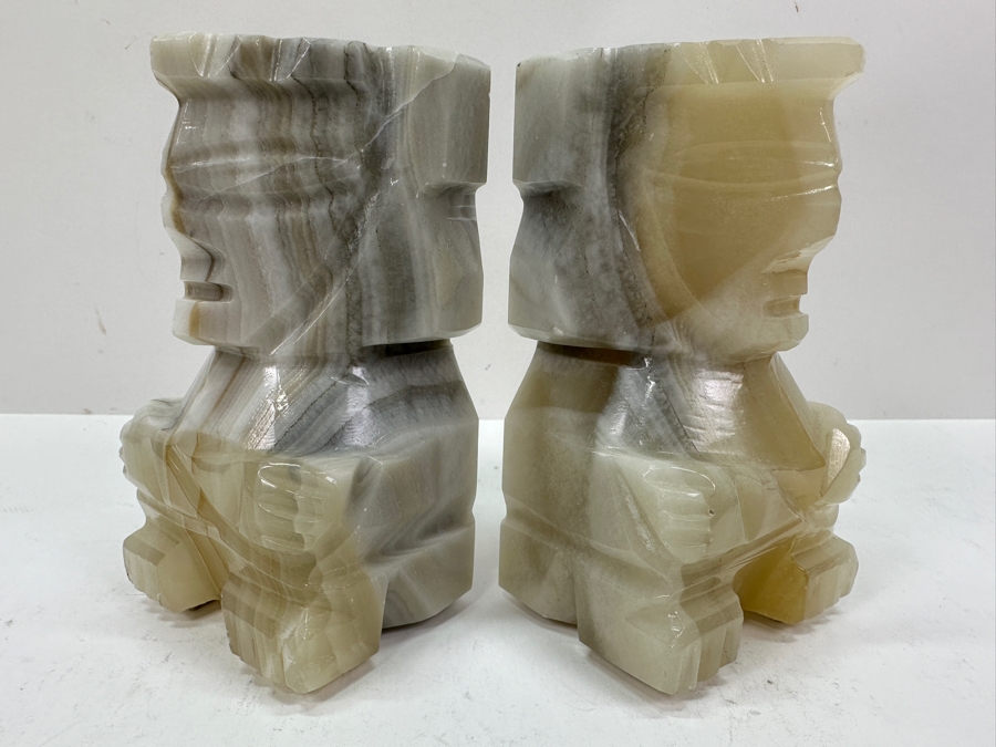 Pair Of Vintage Hand Carved Onyx Bookends 5.5H [Photo 2]