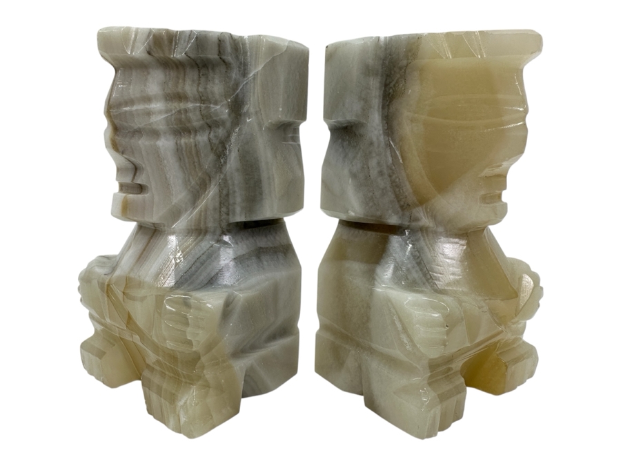 Pair Of Vintage Hand Carved Onyx Bookends 5.5H [Photo 1]