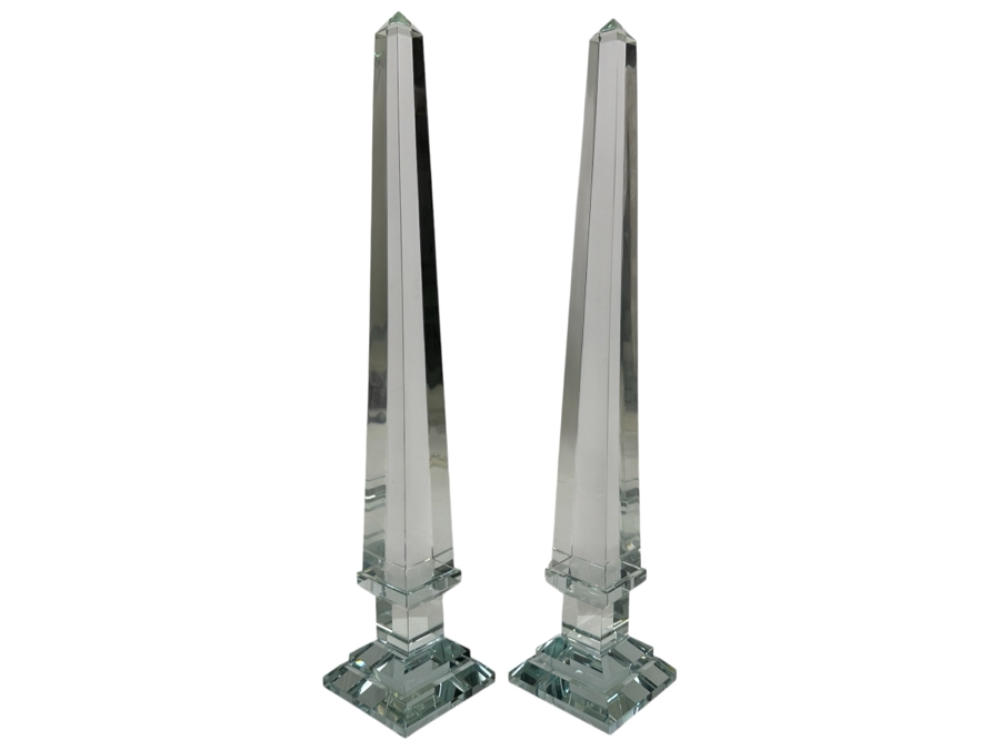 Pair Of Glass Obelisk Sculptures 20H [Photo 1]