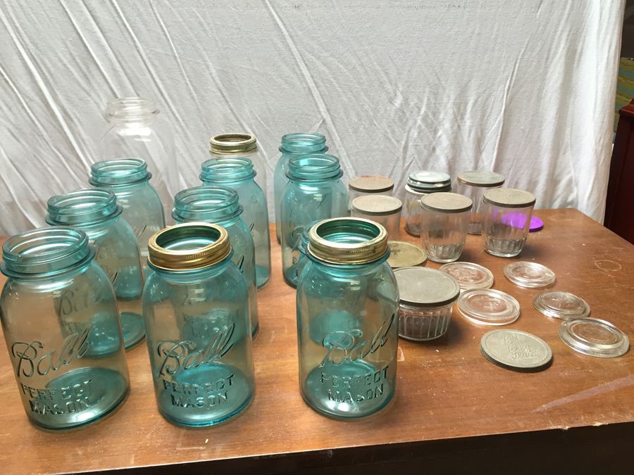 Large Collection of Aqua Blue Ball Perfect Mason Jars, Atlas Mason Jar, Ball Jelly Glass Jars