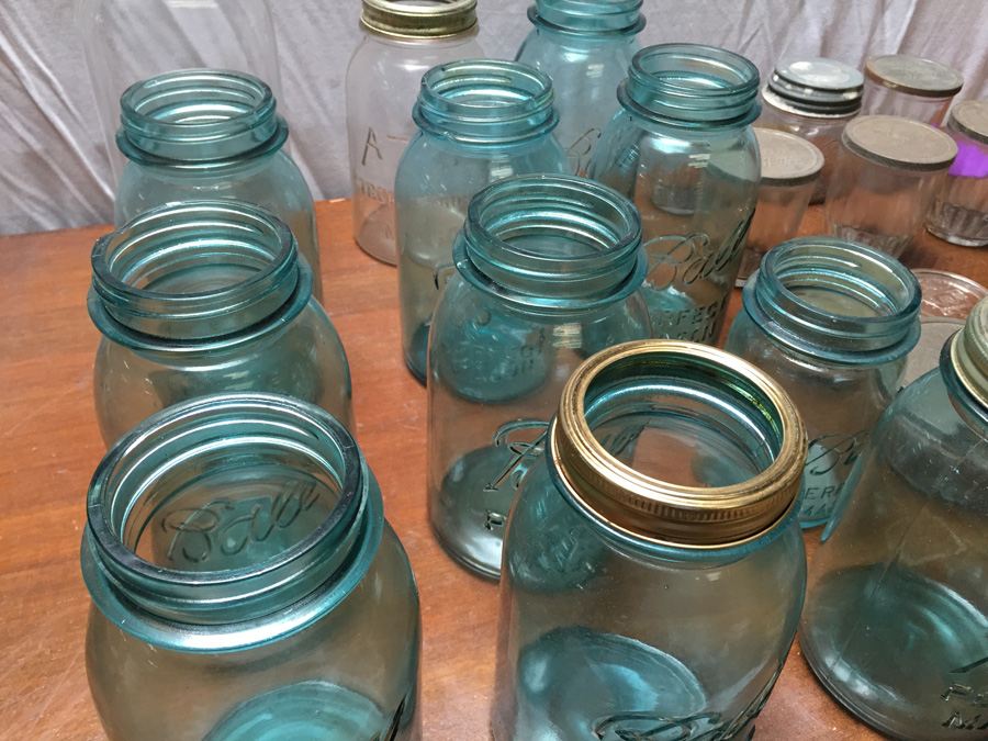Large Collection of Aqua Blue Ball Perfect Mason Jars, Atlas Mason Jar, Ball Jelly Glass Jars [Photo 4]
