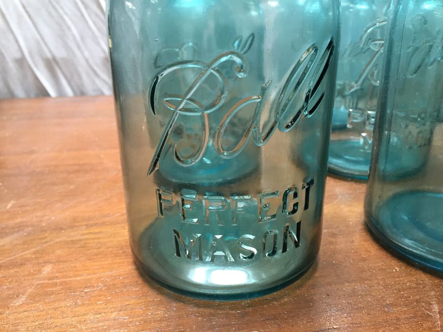 Large Collection of Aqua Blue Ball Perfect Mason Jars, Atlas Mason Jar, Ball Jelly Glass Jars [Photo 2]