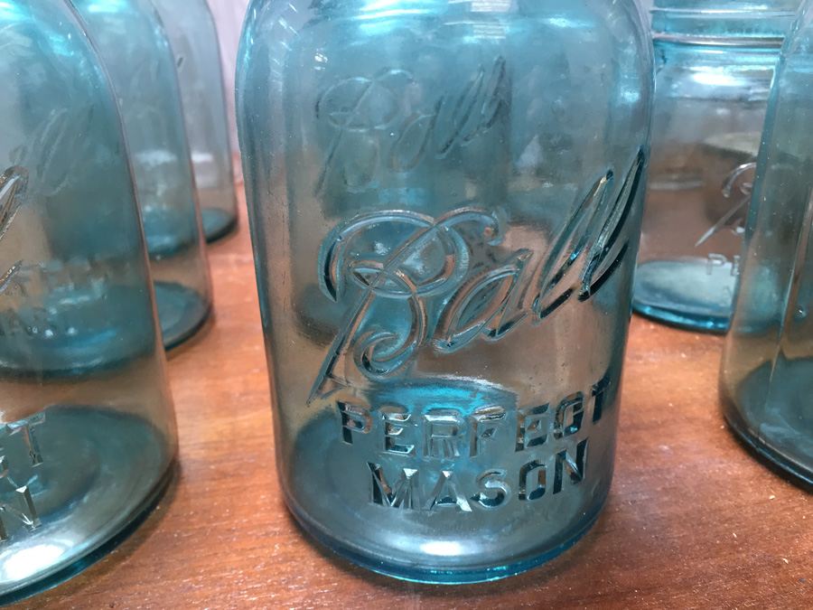 Large Collection of Aqua Blue Ball Perfect Mason Jars, Atlas Mason Jar, Ball Jelly Glass Jars [Photo 3]