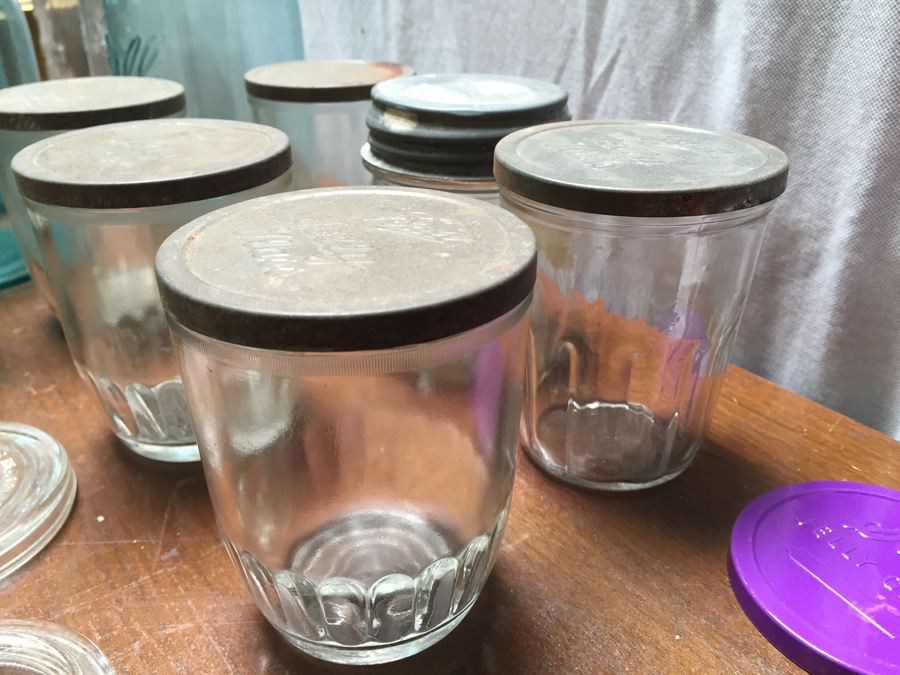 Large Collection of Aqua Blue Ball Perfect Mason Jars, Atlas Mason Jar, Ball Jelly Glass Jars [Photo 10]